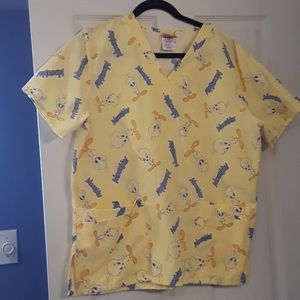 Warner Brothers Tweety Scrub Top Yellow Blue M